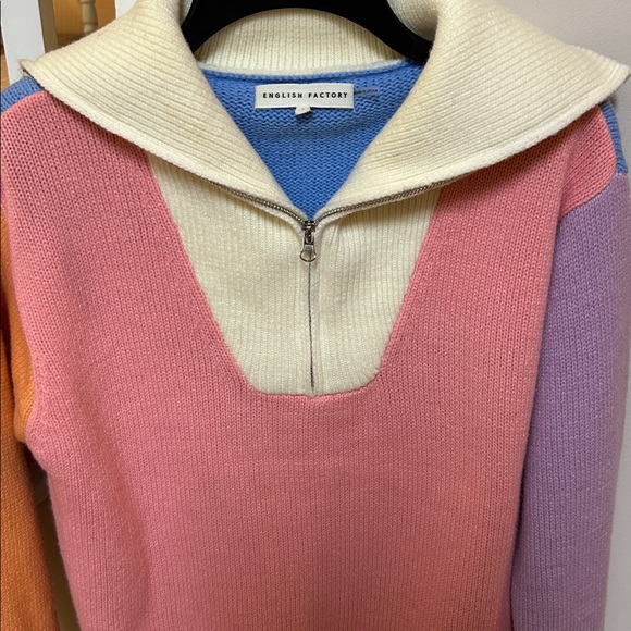 English Factory S Pink and Purple Colorblock Zip Pullover Sweater - Picture 5 of 16